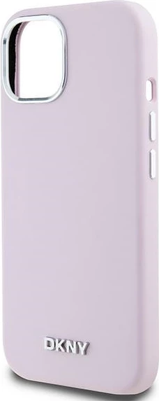 Mbështjellës DKNY Liquid Silicone Small Metal Logo MagSafe për iPhone 15 Plus / 14 Plus, Rozë