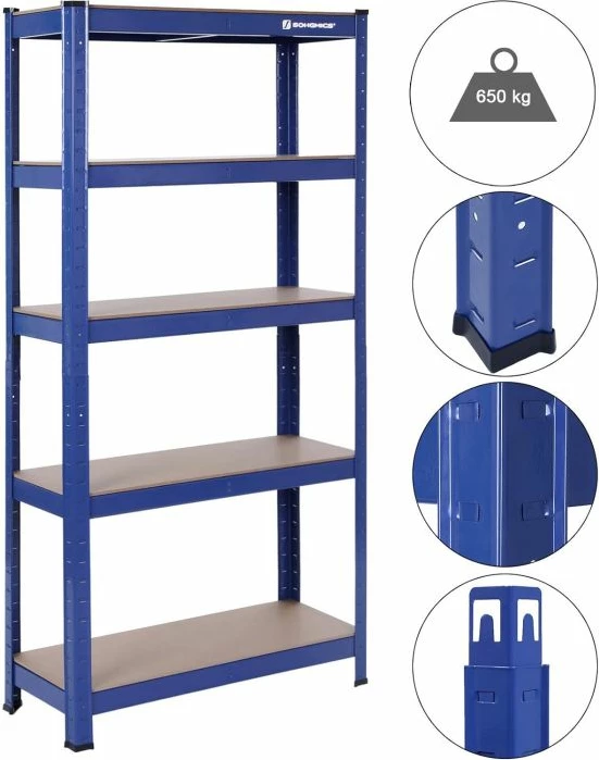 Raft magazinimi metalik SONGMICS GLR30Q, 150 x 75 x 30 cm, 5 rafte, kapacitet 650 kg, blu e errët
