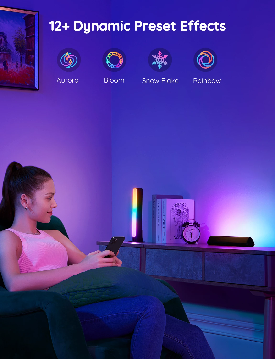 Shufra ndriçimi LED Govee Flow Plus H6056, RGBICWW, WiFi + Bluetooth, set 2 copë