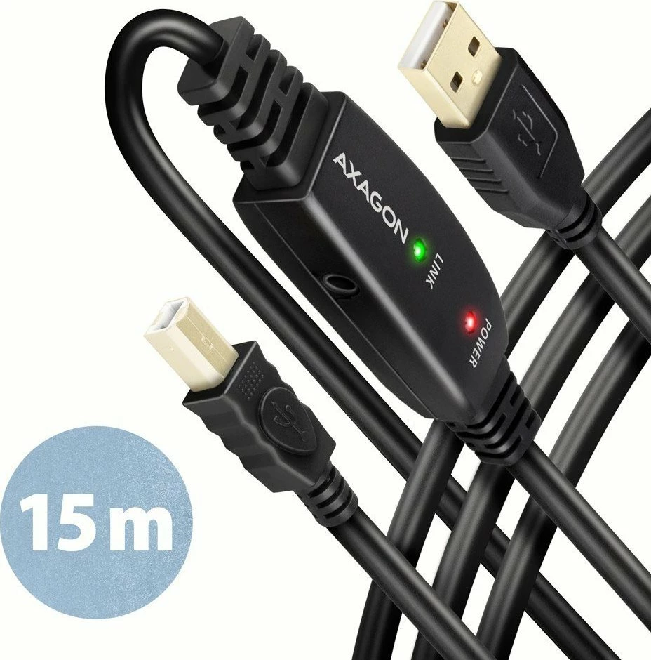 Kabllo USB Axagon ADR-215B USB-A në USB-B 15 m aktive (repeater), e zezë, set me kabllo energjie