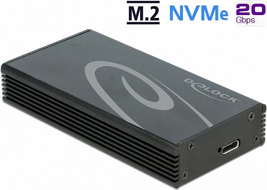 Kasë e jashtme DeLOCK për SSD M.2 NVMe PCIe 2280, USB-C 3.2 Gen 2x2 20Gbps, e zezë