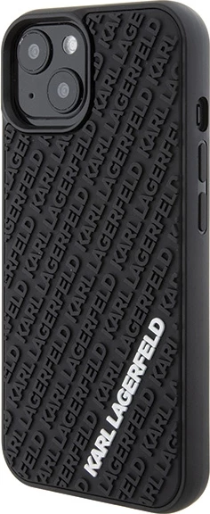 Mbështjellës Karl Lagerfeld 3D Rubber Multi Logo për iPhone 15, i zi