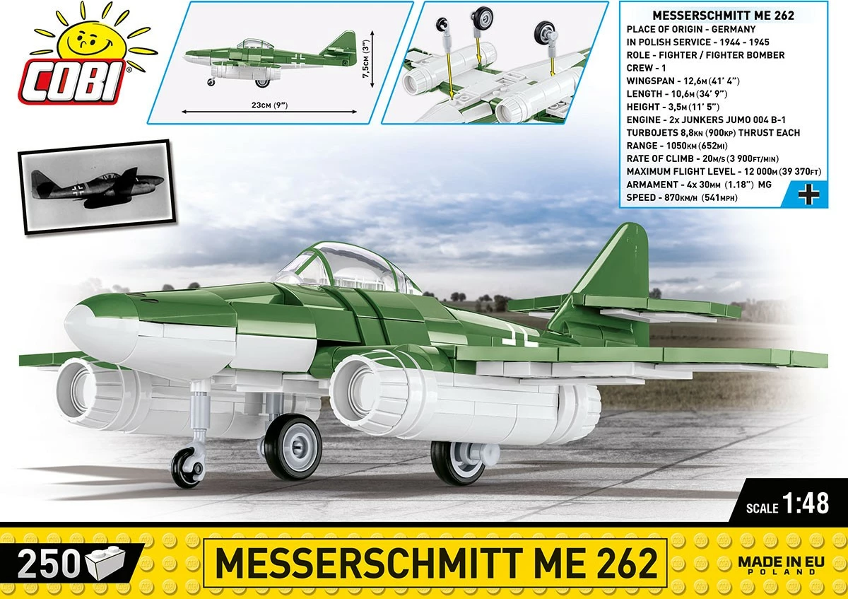 Set ndërtimi Cobi Messerschmitt Me 262, 250 pjesë, plastikë, Historical Collection
