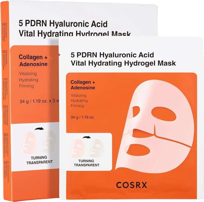 Maskë hidrogel për fytyrë COSRX 5 PDRN Hyaluronic Acid Vital Hydrating Hydrogel Mask për femra, 3 copë