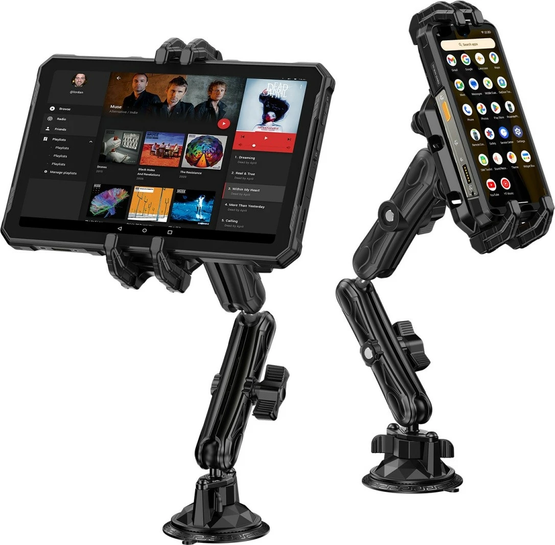 Mbajtëse makinës për tablet/telefon, Ulefone Armor Mount Max UF-AMMAX, kapëse vakumi 360° me krah teleskopik, alumini, pajtueshmëri universale, e zezë