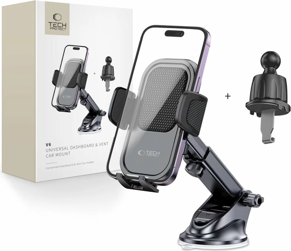 Mbajtës celulari Tech-Protect V6 për veturë, universal, i zi