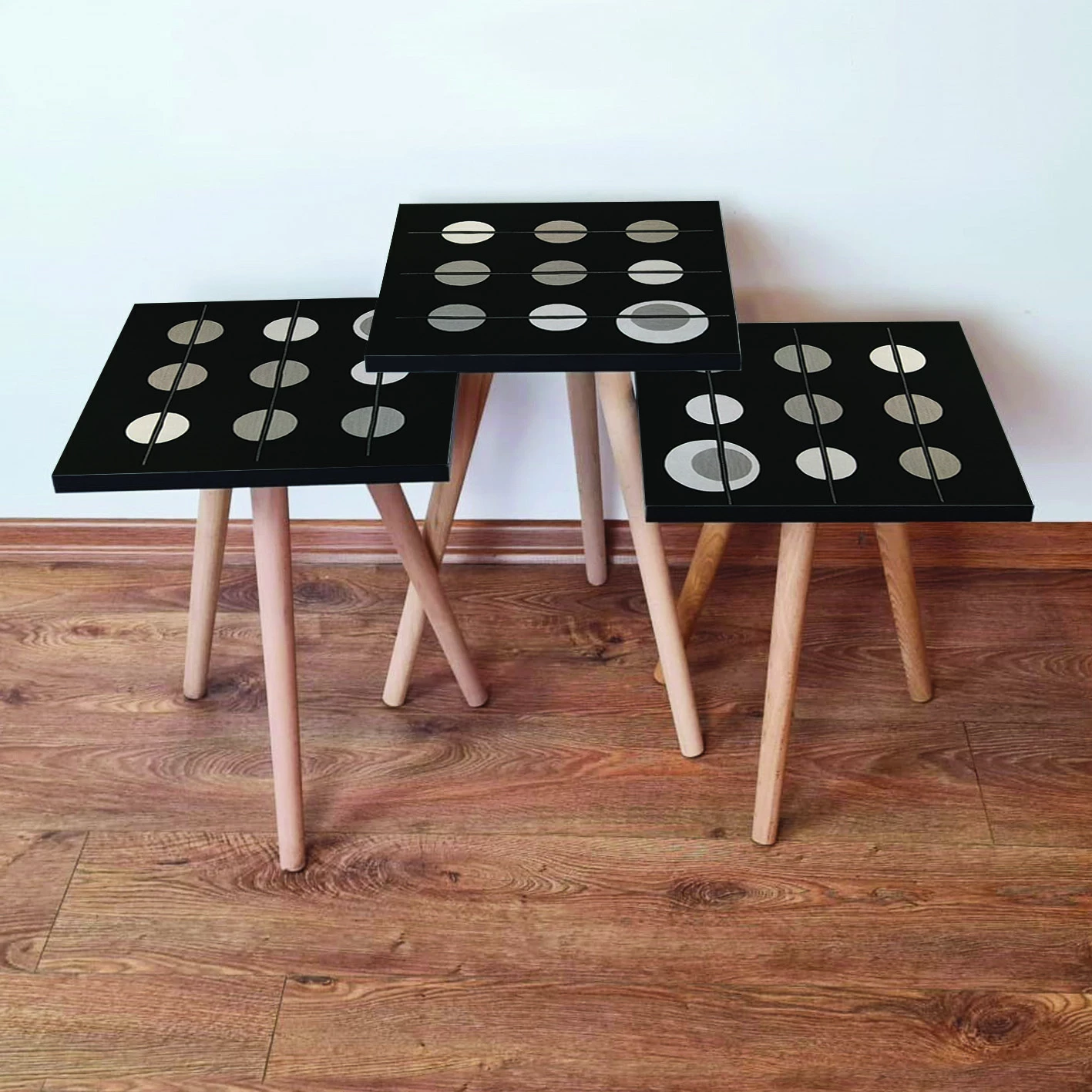 Set tavolinash ndihmëse, 3 copë, Skye Decor, ngjyrë e zezë/gri/bezhë, 3Shp66
