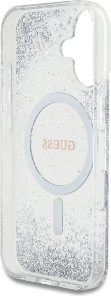 Mbështjellës Guess HC Resin Bottom Glitter MagSafe për iPhone 16, Argjendtë