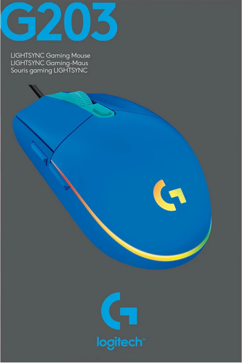 Maus gaming Logitech G203 LIGHTSYNC, USB, 8000 DPI, kaltër