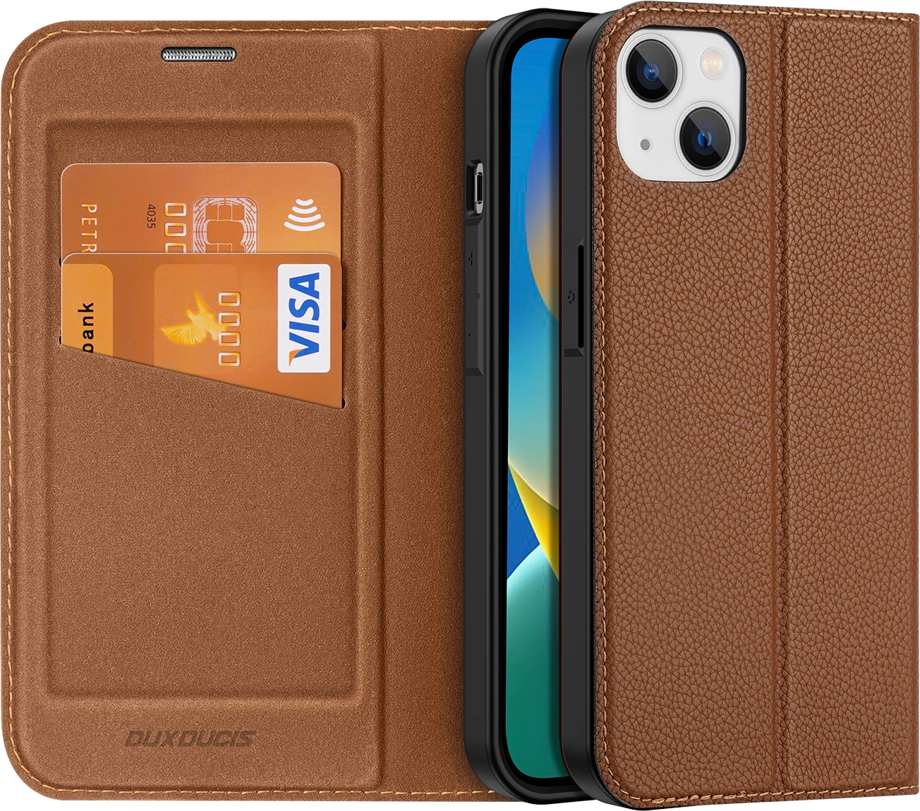 Mbështjellës Dux Ducis Skin X2 për iPhone 14 Plus, me kapak magnetik, kafe