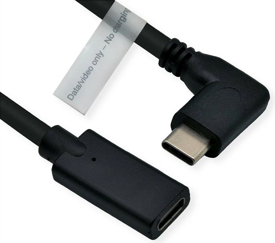 Kabllo zgjatëse USB-C ROLINE DP-VERLNG.KABEL TYP C-C, 2 m, C mashkull këndor në C femër, e zezë, 10 copë