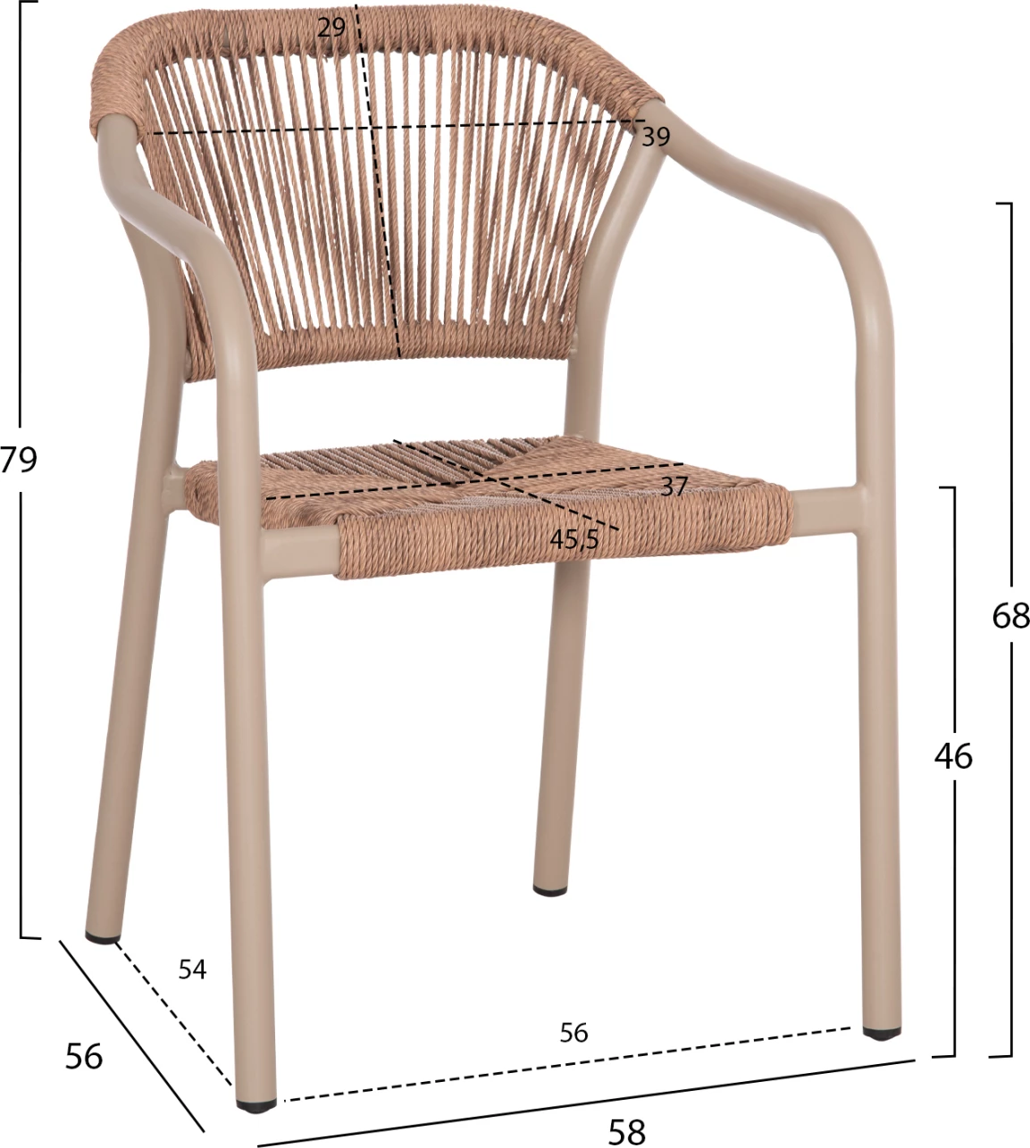Karrige për ngrënie alumini LUCCI FH6266.02, kornizë mocha & P.E. rattan natyral, 58x56x79 cm