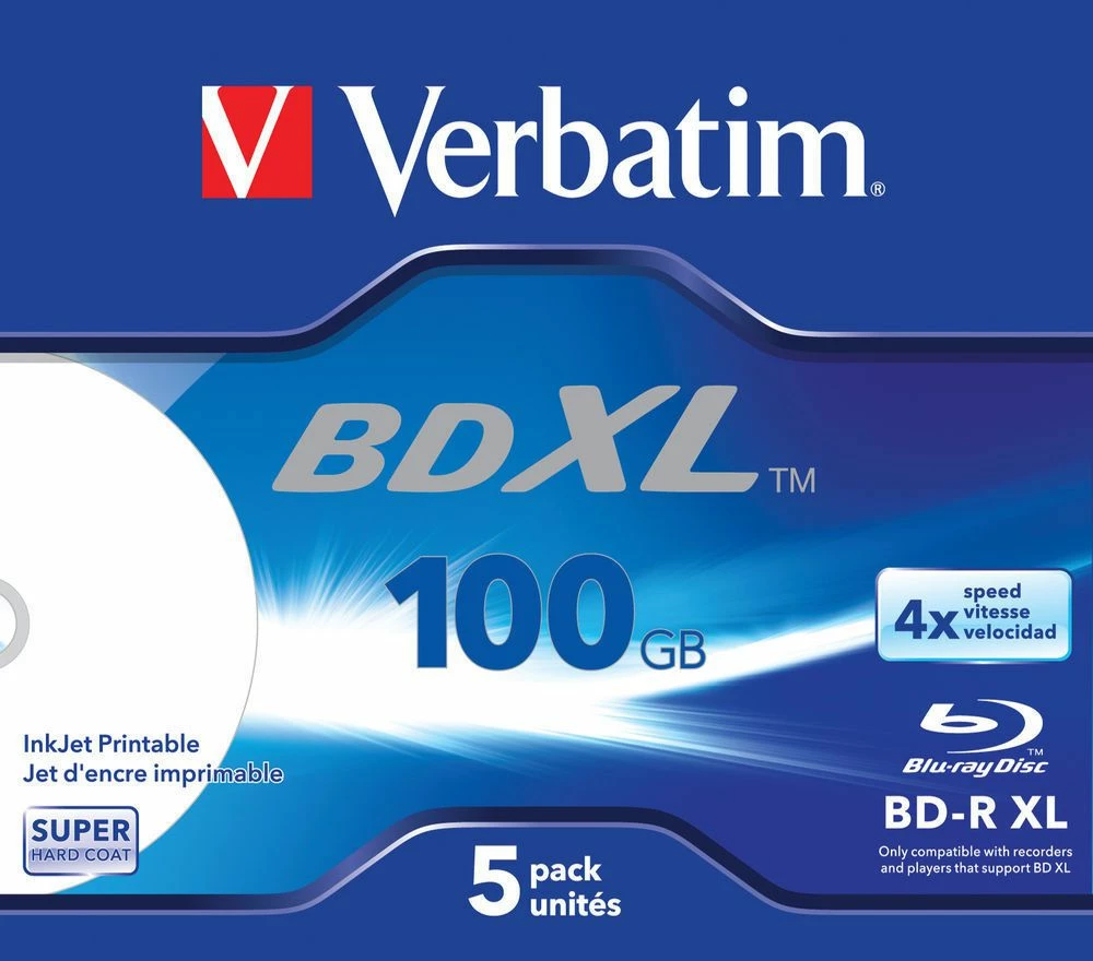 Disk Blu-ray BD-R XL Verbatim 43789 100GB 4x Inkjet Printable, set 5 copë