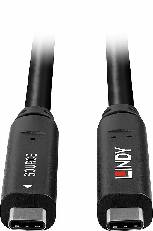 Kabllo USB-C LINDY 15m, USB 3.2 Gen 2, DP 1.4, 4K, e zezë