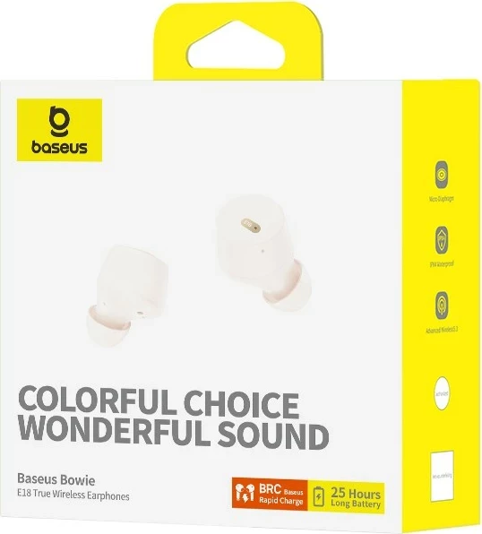 Kufje Baseus Bowie E18, True Wireless Stereo (TWS), Bluetooth, Bardhë