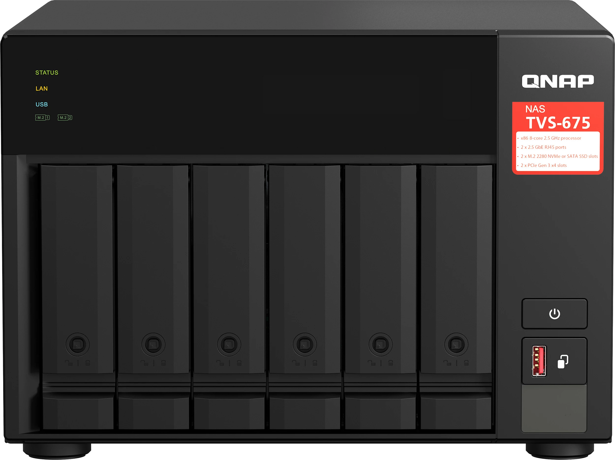 NAS QNAP TVS-675, 8GB DDR4, 6-Bay Tower, 2x 2.5GbE, HDMI 4K, i zi