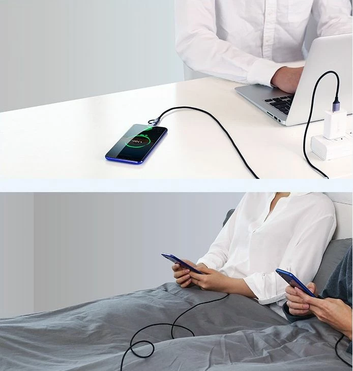 Kabllo USB Ugreen 30875 1 m, USB-A në microUSB + USB-C, 2.4A, e zezë