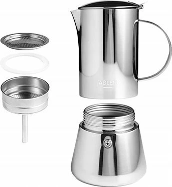 Aparat kafeje espresso (moka) Adler AD 4417, 620 ml (10 filxhanë), argjendtë