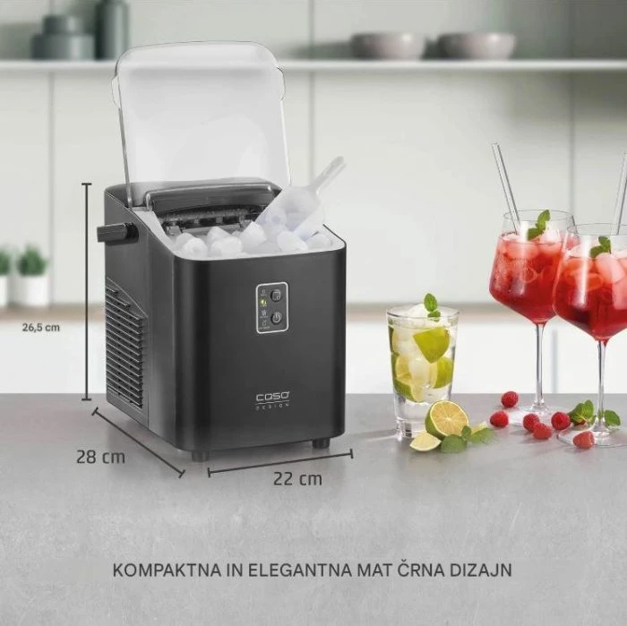 Aparat për kuba akulli CASO IceChef Compact 3401, 12 kg/24h, 1 l, 120 W, i zi mat