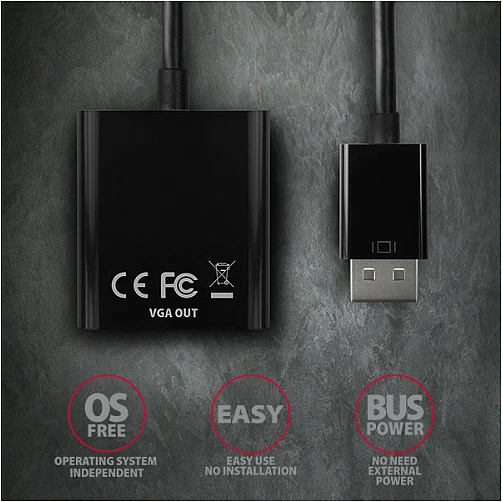 Adapter DisplayPort në VGA Axagon RVD-VGN, WUXGA, i zi
