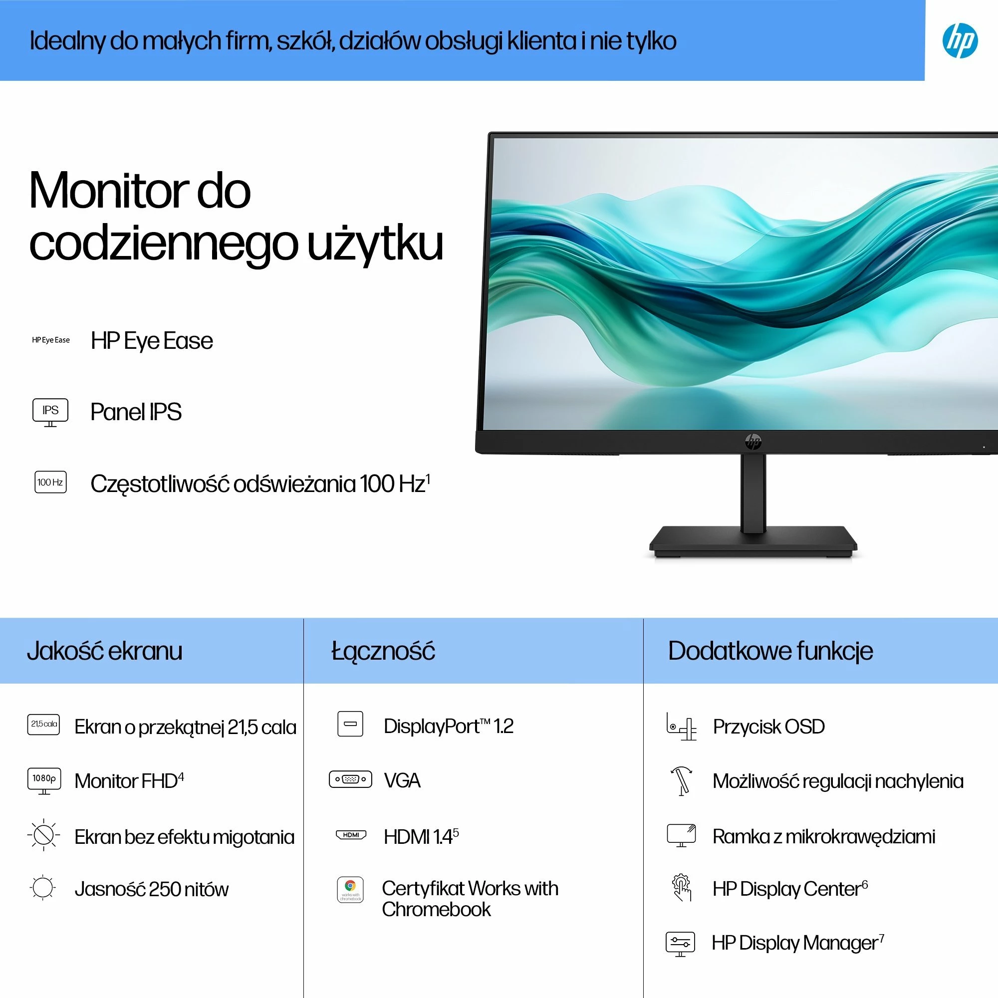 Monitor HP Series 3 Pro 322pf 21.5" FHD IPS 100Hz (9U5B0UT#ABB), i zi