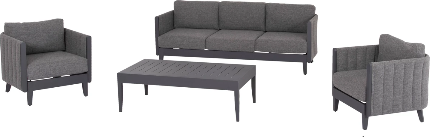 Set salloni për jashtë 4 pjesë, LARRY, FH6188.01, ngjyrë gri e errët, alumin-P.E. pëlhurë