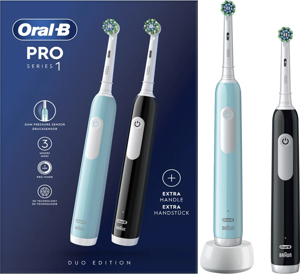 Furçë dhëmbësh elektrike Braun Oral-B Pro Series 1 Duo, e zezë dhe blu