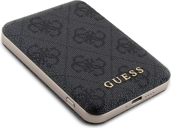 Mbështjellës Guess 4G Metal Logo me powerbank MagSafe 5000mAh për iPhone 15, Zi, Set