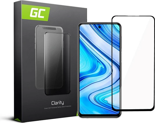 Xham i kalitur mbrojtës ekrani Green Cell GC Clarity për Xiaomi Redmi Note 9S, transparent me kornizë të zezë