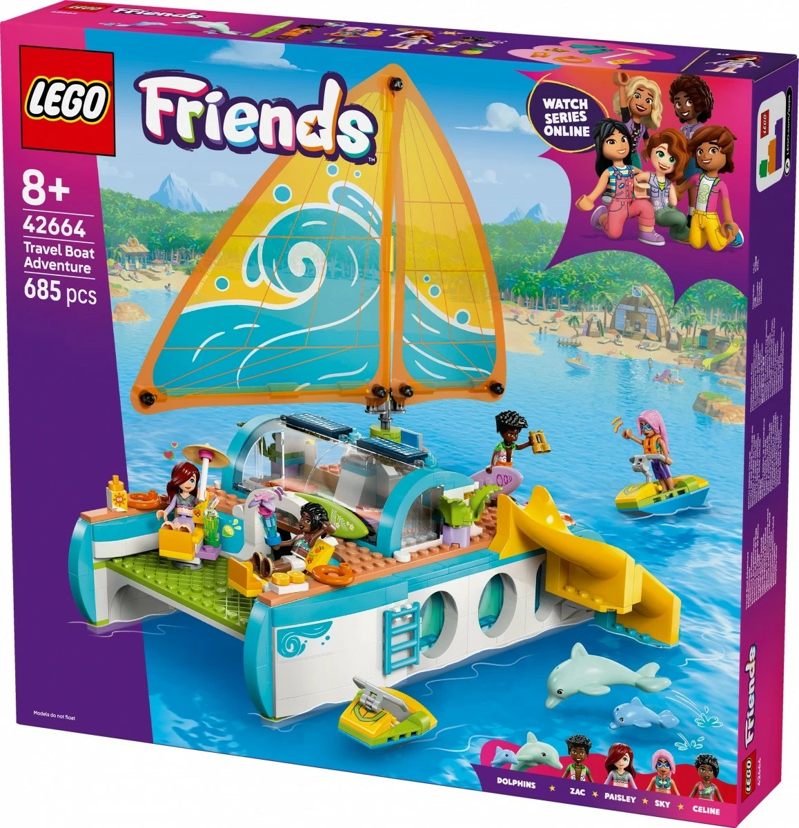 Set lodrash LEGO Friends 42664 Adventure on the Boat, 685 pjesë, shumëngjyrëshe