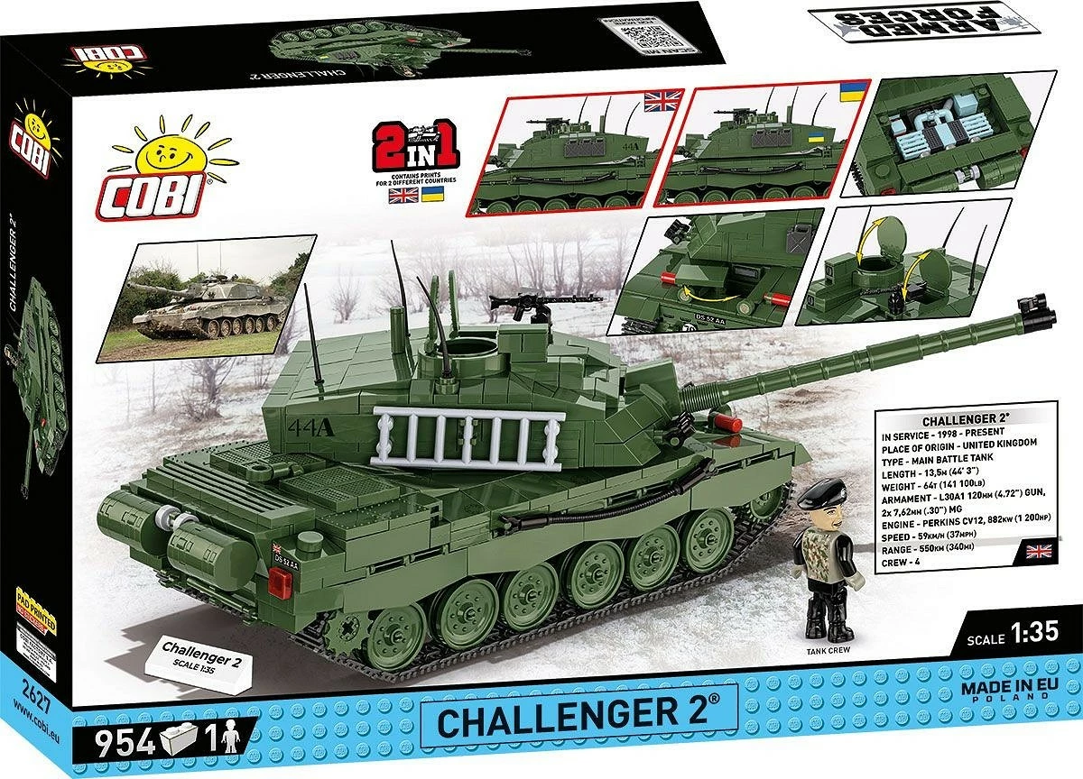 Set blloqesh Cobi Klocki Challenger 2, 954 pjesë, me figurë, Jeshile