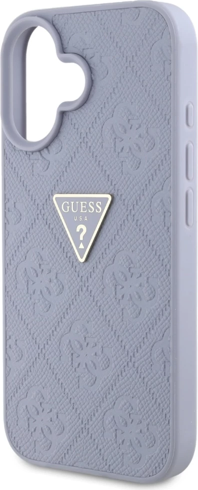 Mbështjellës Guess Hot Stamp 4G Pattern Triangle Metal Logo për iPhone 16, Vjollcë