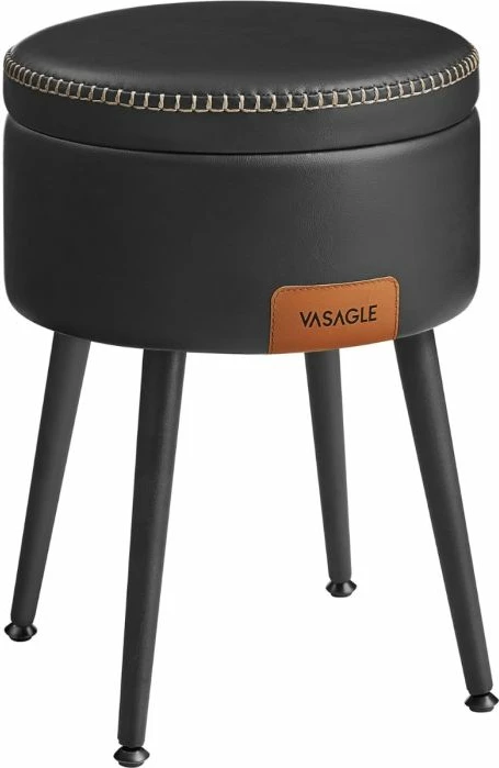 Stol depozitimi VASAGLE EKHO LOM005B01, 9.4 L, Ø38.2 x 44.4 cm, PU leather, 150 kg, Ink Black