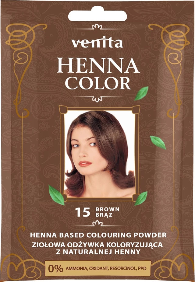 Ngjyrë për flokë për femra Venita Henna Color Herbal Conditioning Dye 15 Brown, 30g