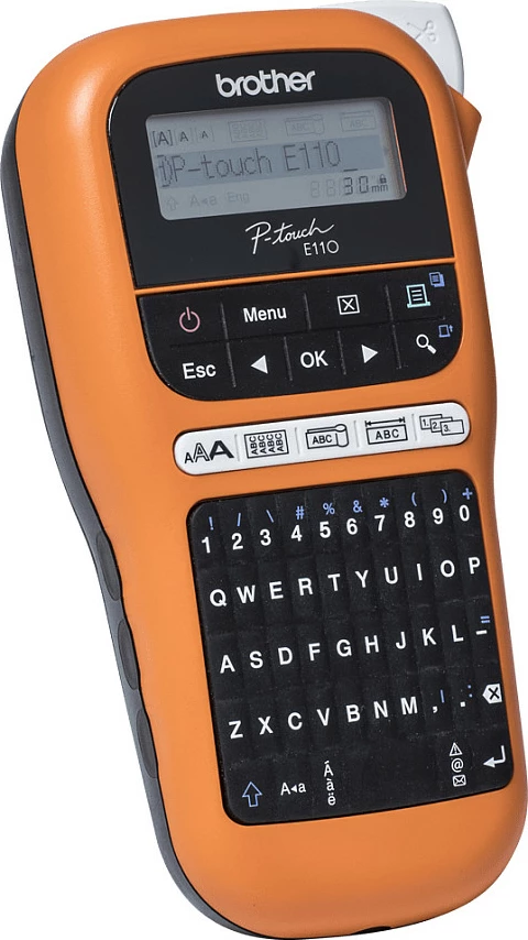 Printer etiketa Brother PT-E110, QWERTY, 180x180 DPI, portokalli