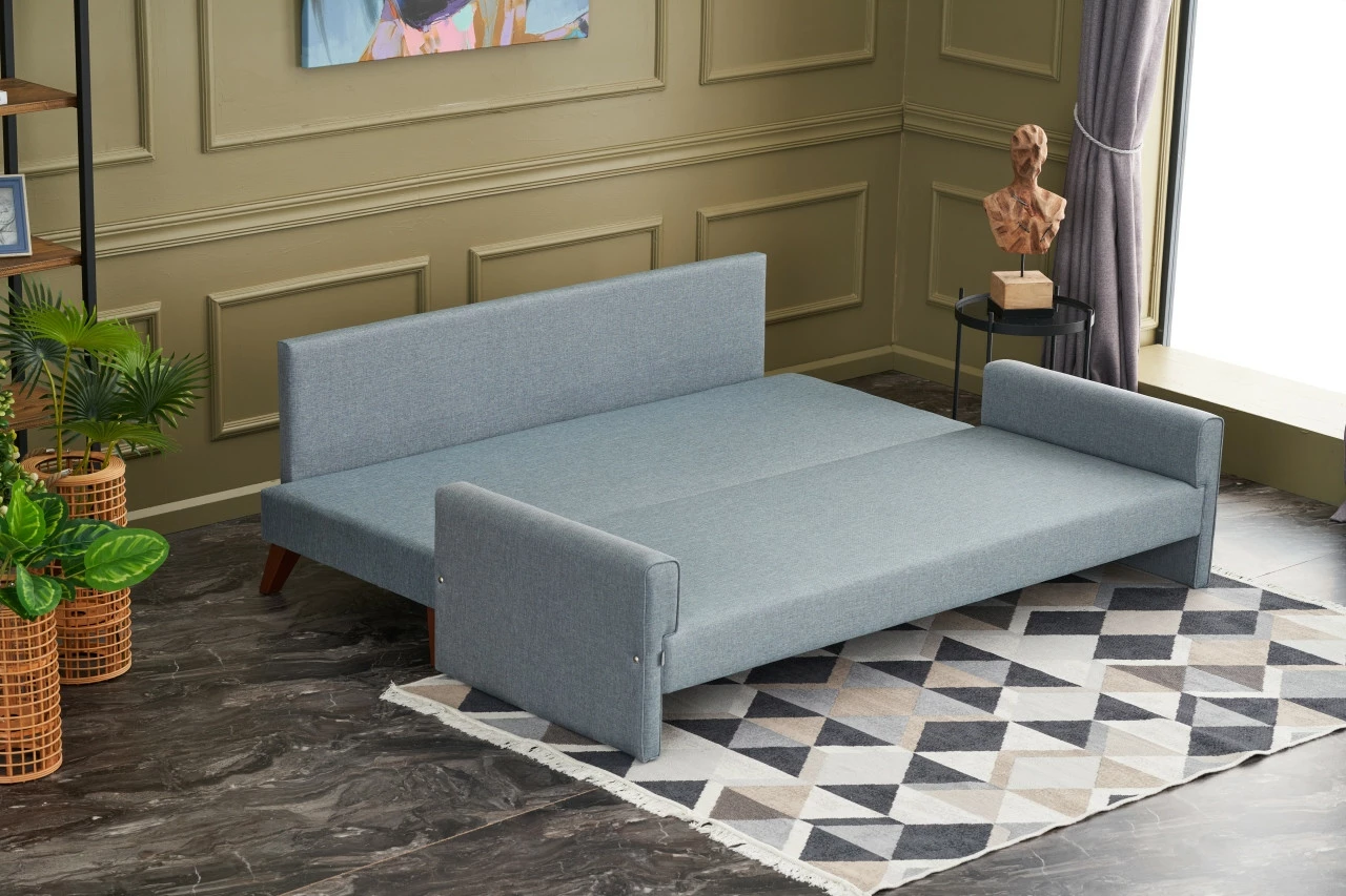 Krevat-sofa treshe, ngjyrë kaltër, Bella Soft, Atelier del Sofa