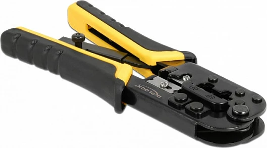 Pincë krimpimi DeLOCK Universal, RJ45/RJ12/RJ11, me zhveshës teli, verdhë/zi