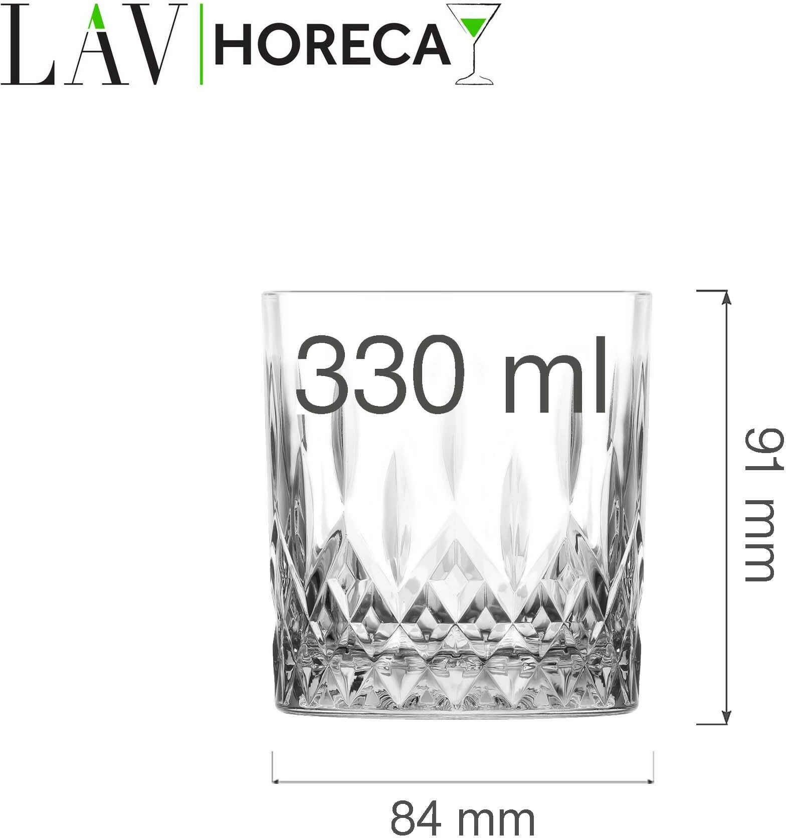 Gotë uiski LAV HORECA Edinburgh 330 ml, transparente, set 12 copë