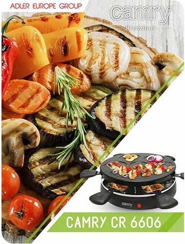 Grill raclette elektrik CAMRY CR6606 1200W 6 tiganë raclette, i zi