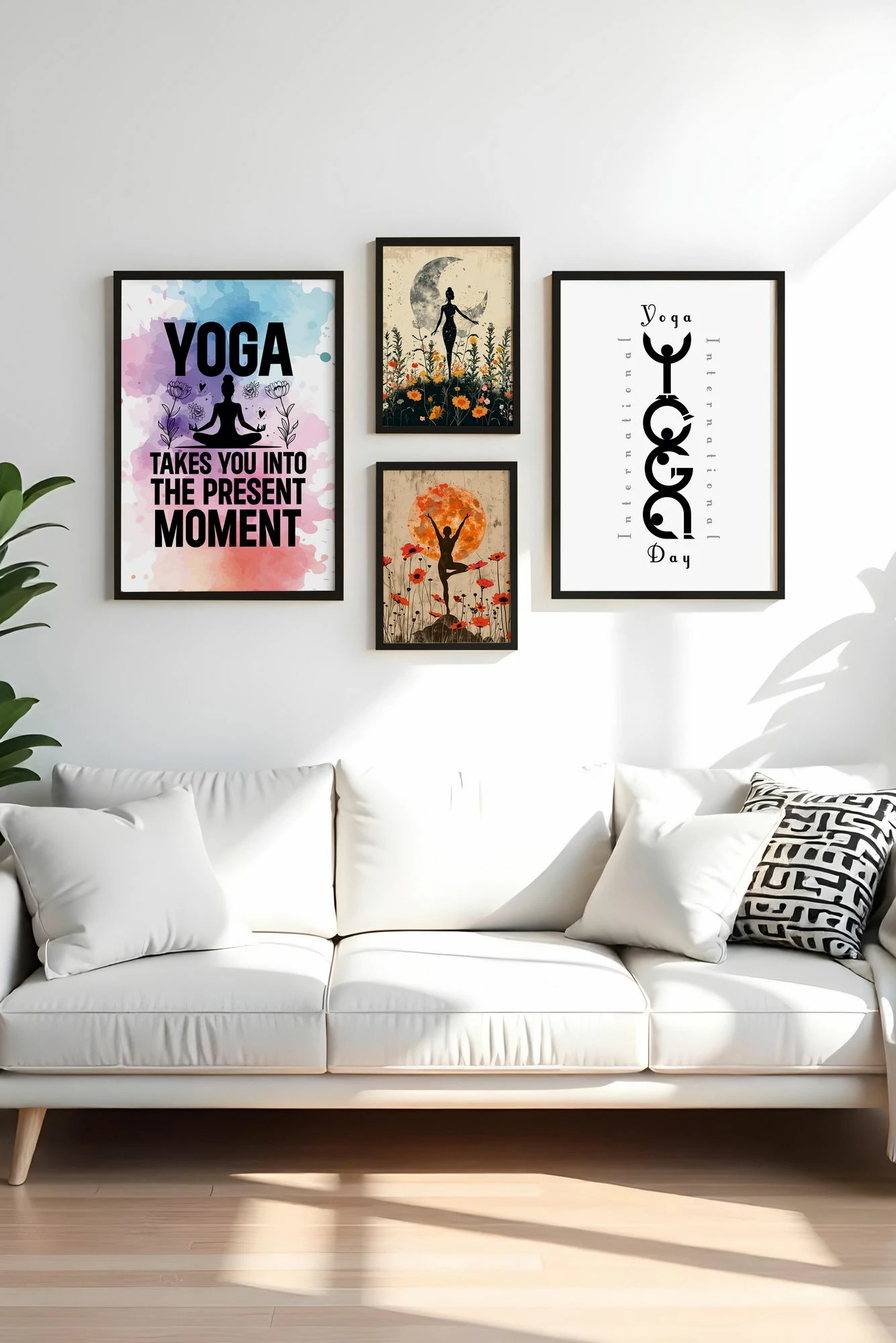 Set pikturash dekorative me kornizë, MDF, shumëngjyrëshe, 4 copë, Wallity, Huhu448-S