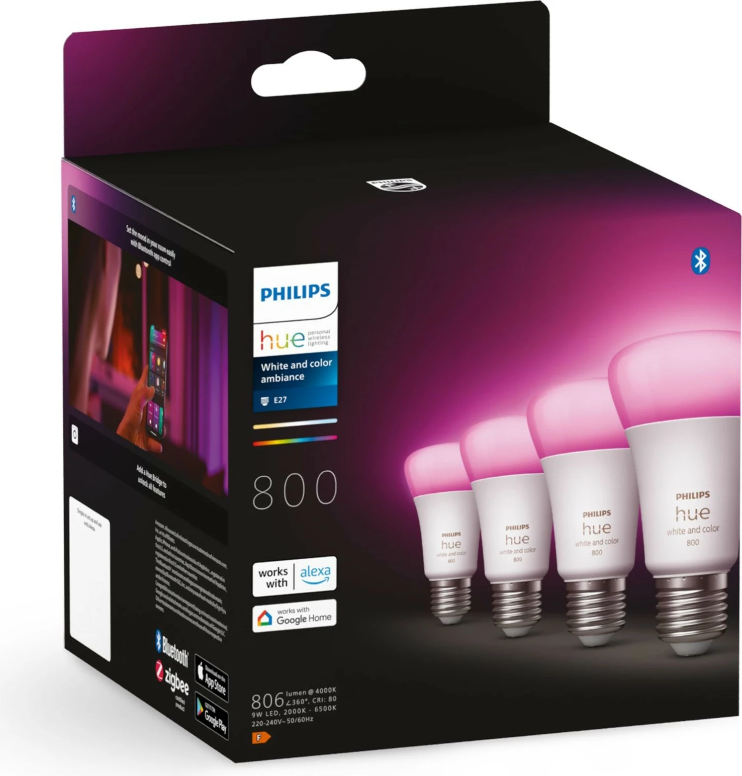 Llambë e mençur Philips Hue White and colour ambience 8719514328402, Bluetooth/Zigbee, LED, E27, e bardhë