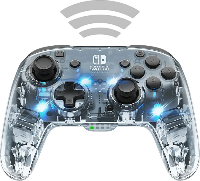 Kontroller wireless PDP për Nintendo Switch, bateri deri 40 orë, transparent/zi