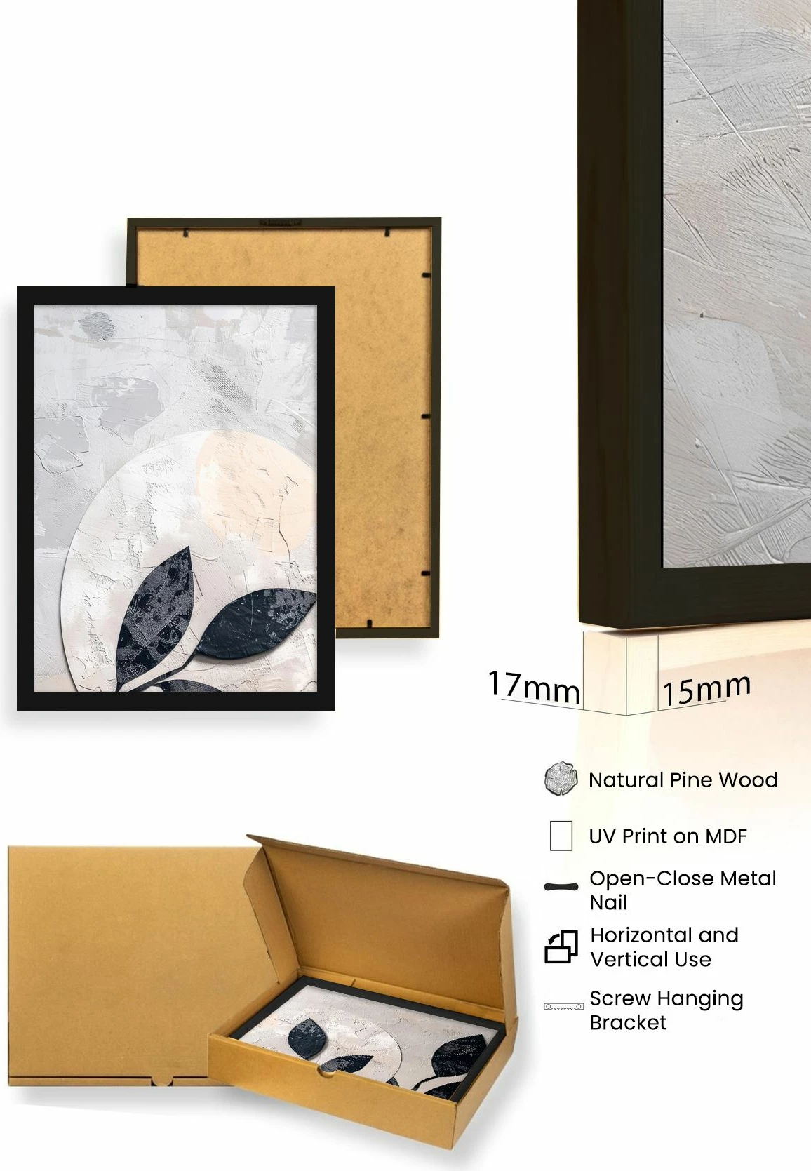 Pikturë dekorative me kornizë MDF (3 copë), Wallity, Huhu466S, 30x40cm