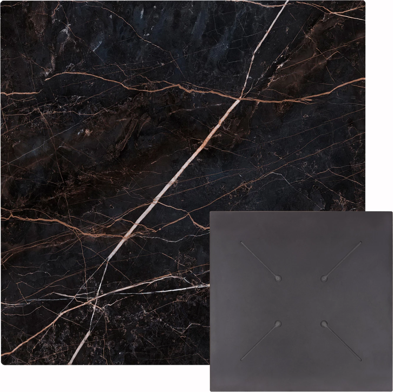 Sipërfaqe tavoline katrore HPL, mermer i zi, 80x80cm, set prej 2 copash