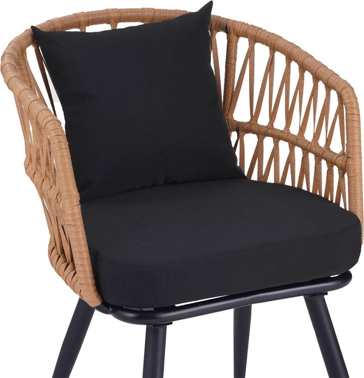 Karrige Naoki Pakoworld pe rattan -metal, përfundim natyral, këmbë/jastëk të zi, 62x60x80cm