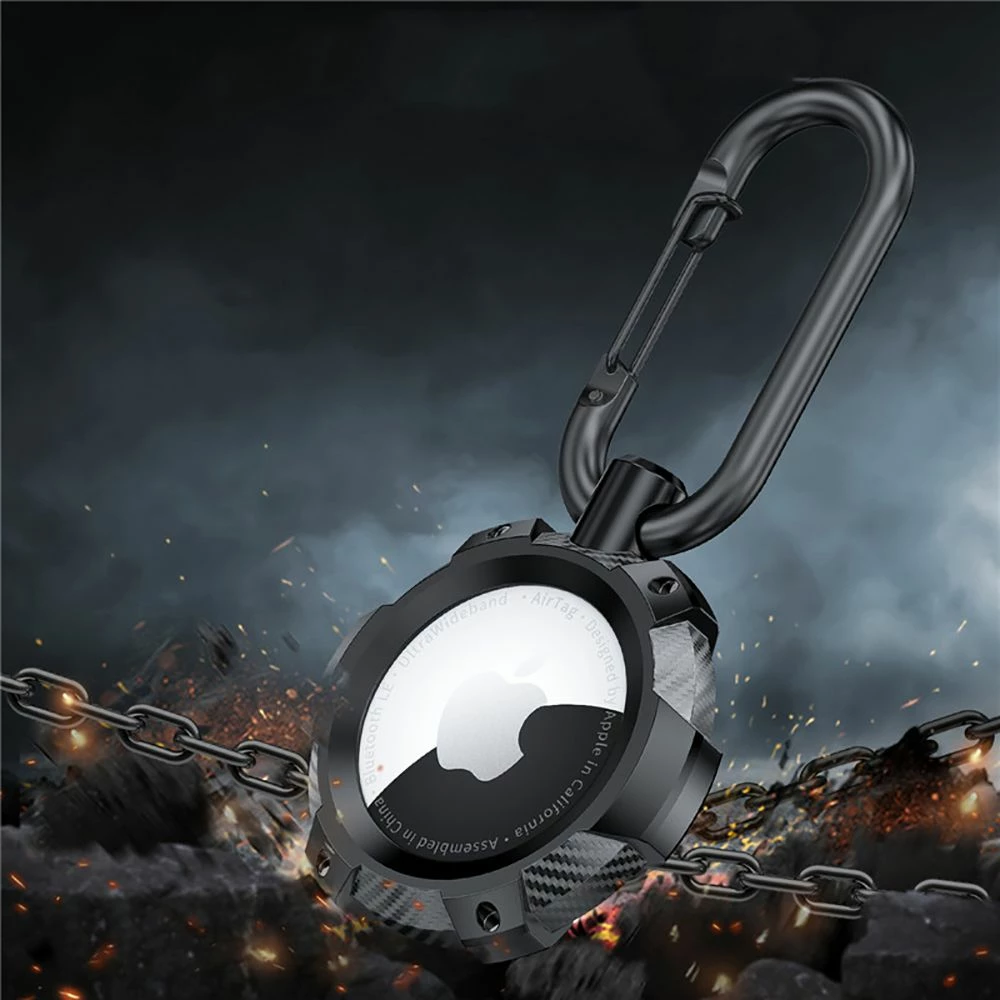 Mbështjellës Tech-Protect TPUCarbon për Apple AirTag, i zi me karabinë