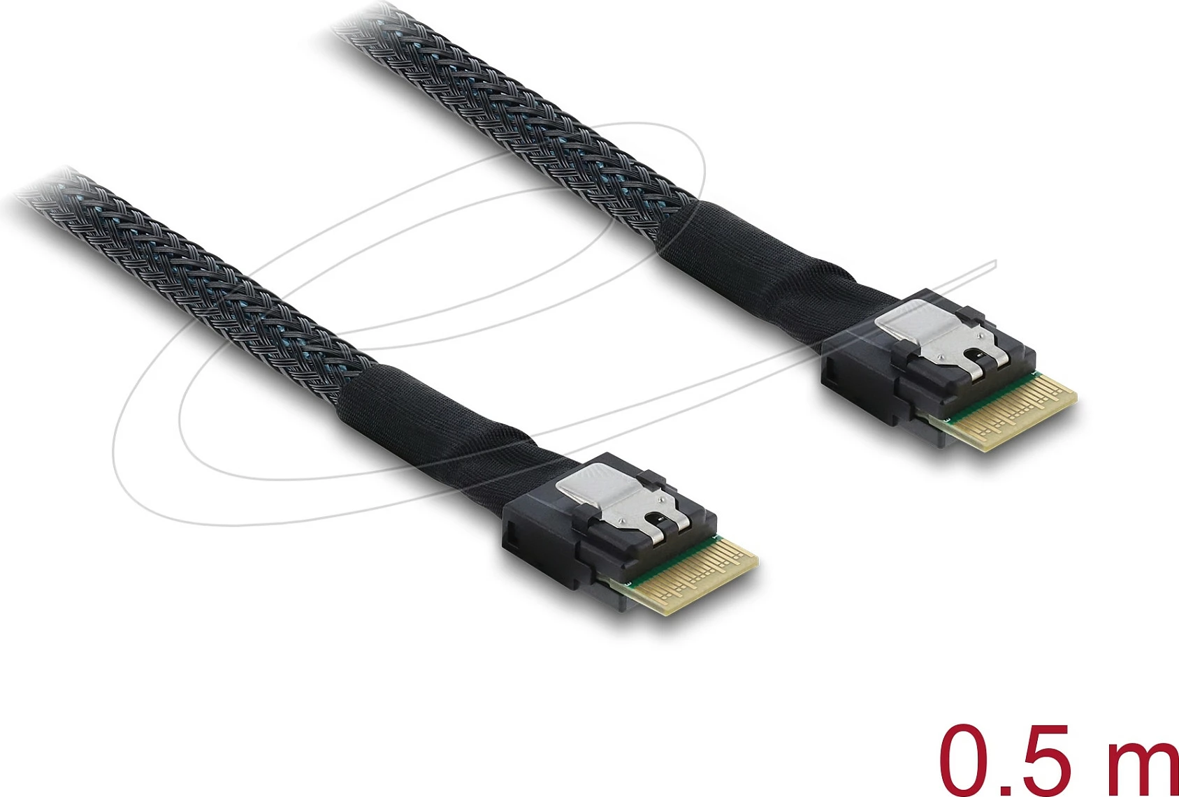 Kabllo PCIe 4.0 DeLOCK Slim SAS SFF-8654 4i në Slim SAS SFF-8654 4i, 0.5 m, e zezë