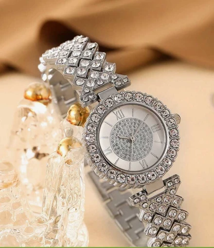 Orë dore për femra, e argjendë shkëlqyese me gurë OKGB