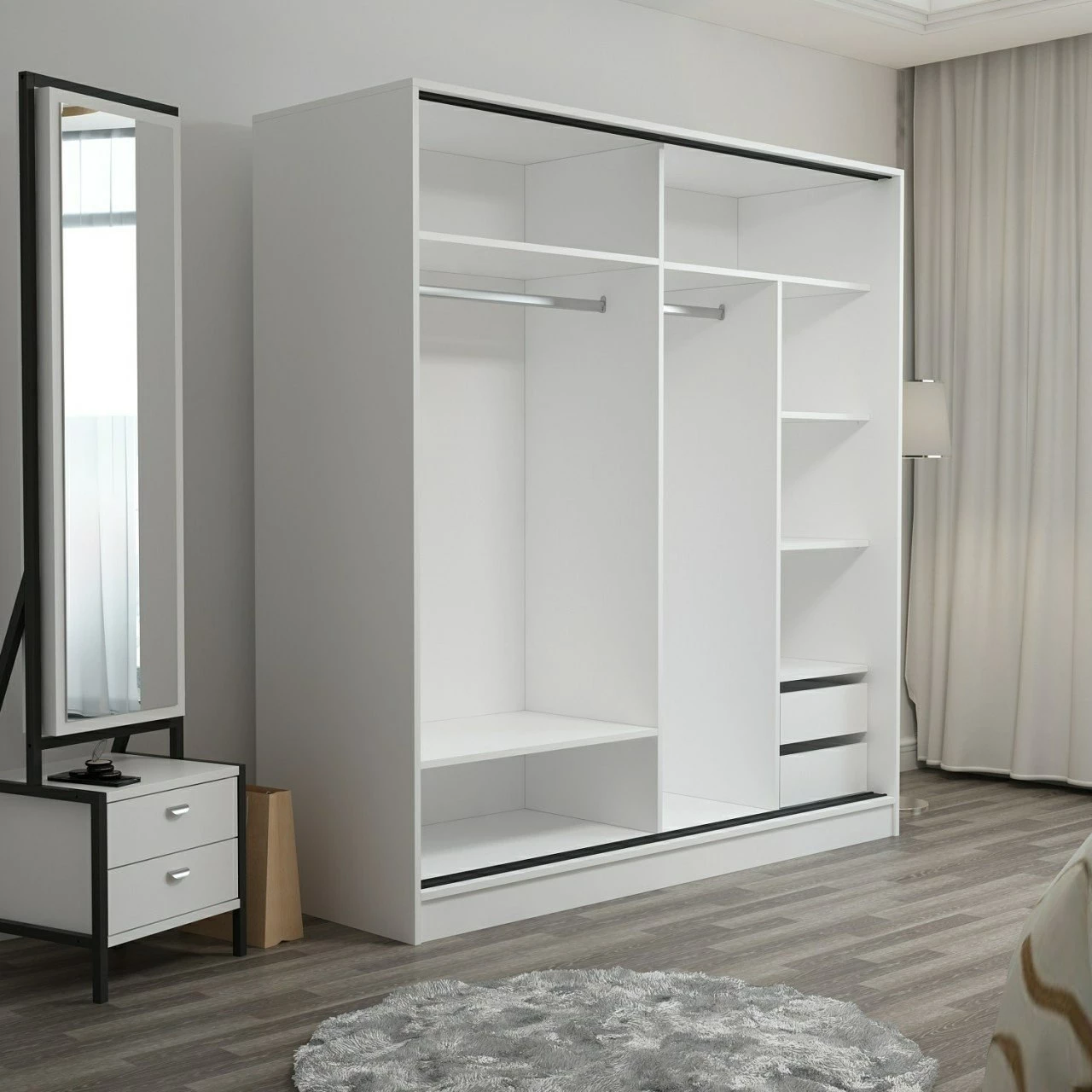 Dollap Hanah Home, Kale - 3167, bardhë dhe dore, 180x190x52cm