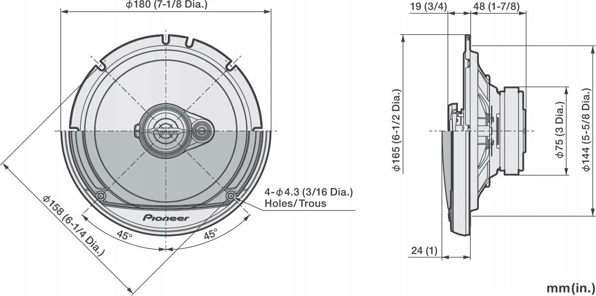 Altoparlantë për veturë Pioneer TS-A1671F 16.5 cm 3-way 70W RMS/320W max 4Ω, të zinj, set 2 copë